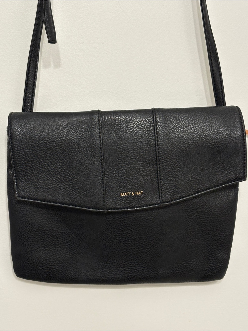 Matt & Nat Black Pebbled Vegan Leather Crossbody with Gold Logo